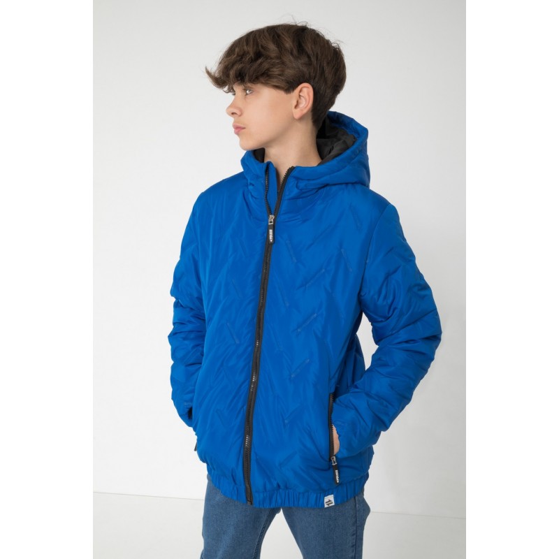 Niebieska pikowana kurtka przejściowa z kapturem - 46091