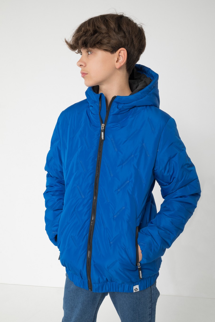 Niebieska pikowana kurtka przejściowa z kapturem - 46091