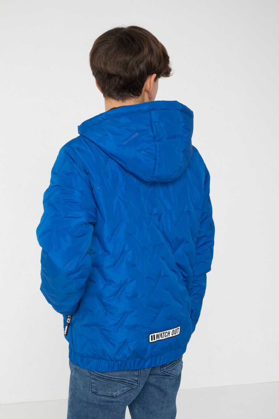 Niebieska pikowana kurtka przejściowa z kapturem - 46092