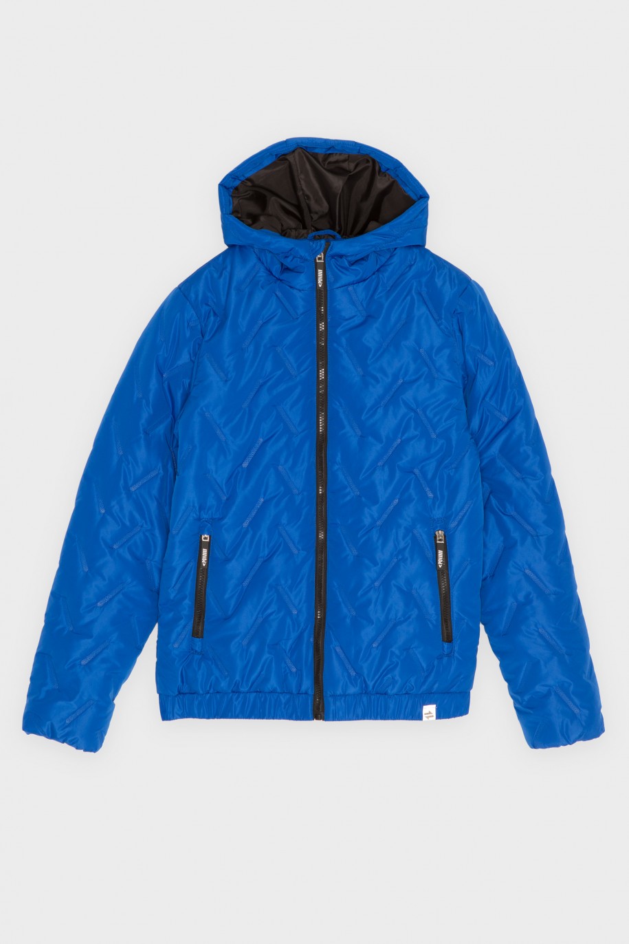 Niebieska pikowana kurtka przejściowa z kapturem - 46095