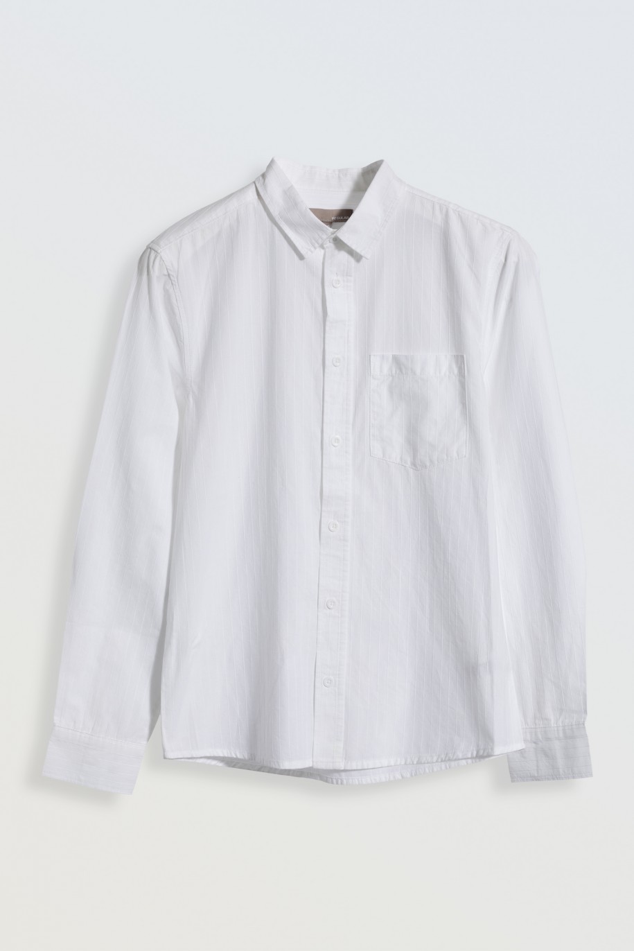 Biała koszula z długim rękawem z tkaniny w prążki - 46202