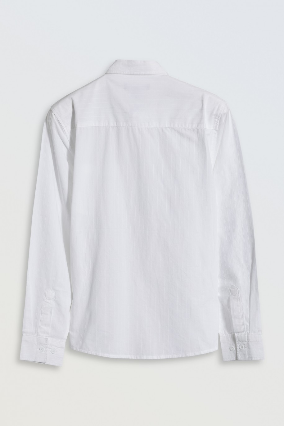 Biała koszula z długim rękawem z tkaniny w prążki - 46203
