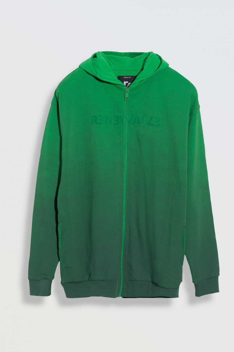 Bluza z kapturem cieniowana w kolorze energetycznej zieleni zapinana na zamek - 46236