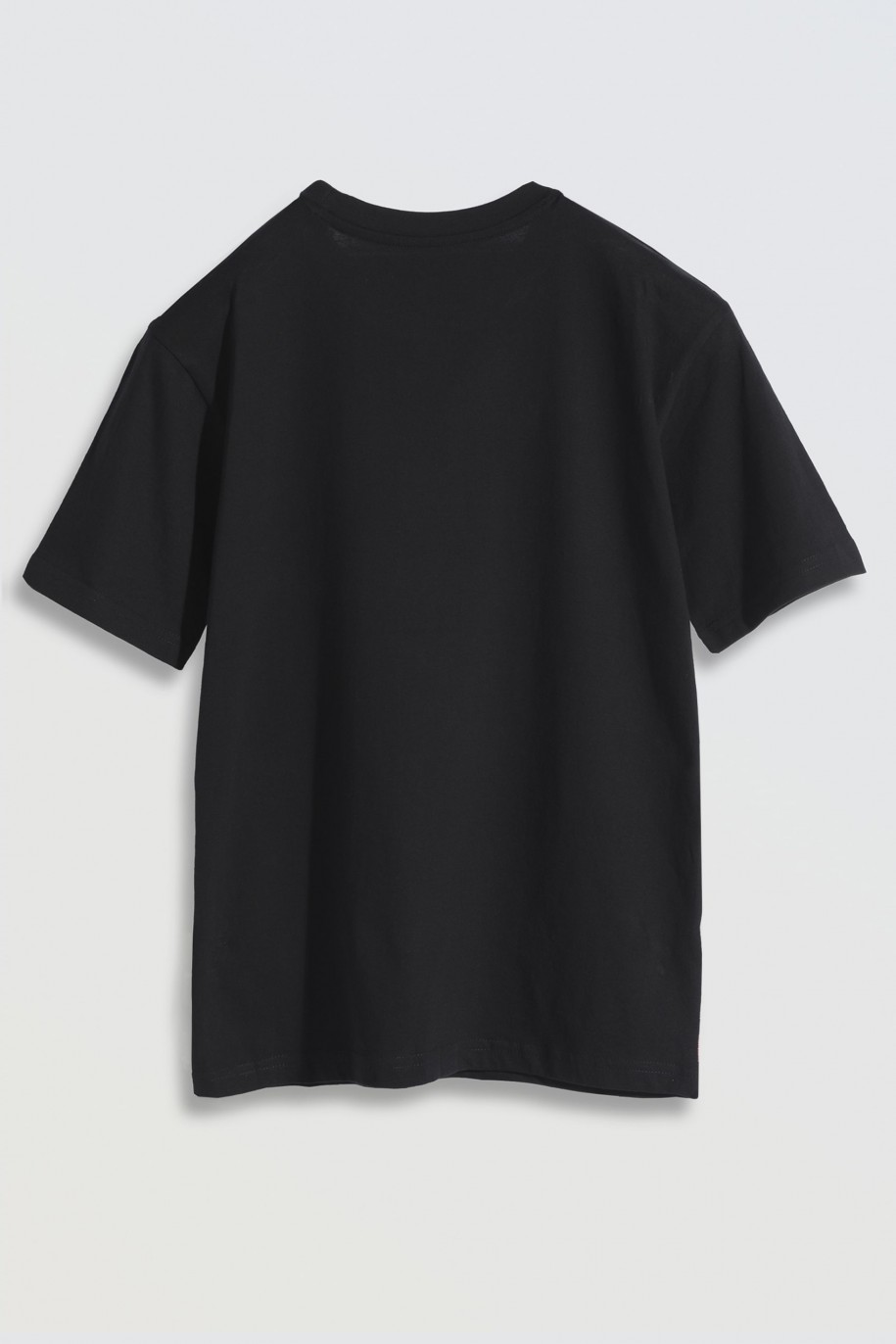 Czarny T-shirt z kolorowym nadrukiem z przodu - 46289
