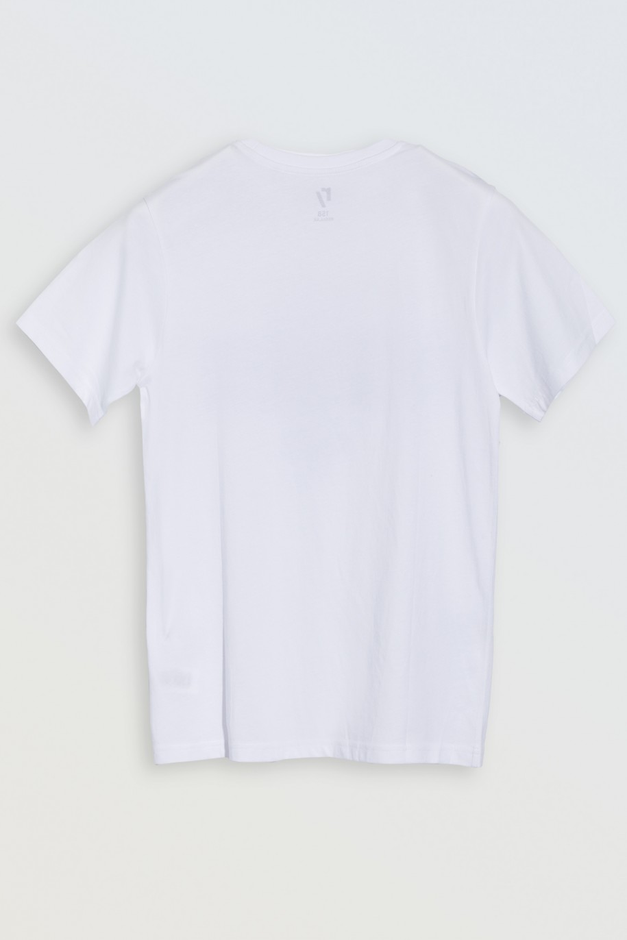 Biały T-shirt z kolorowym nadrukiem z przodu - 46326