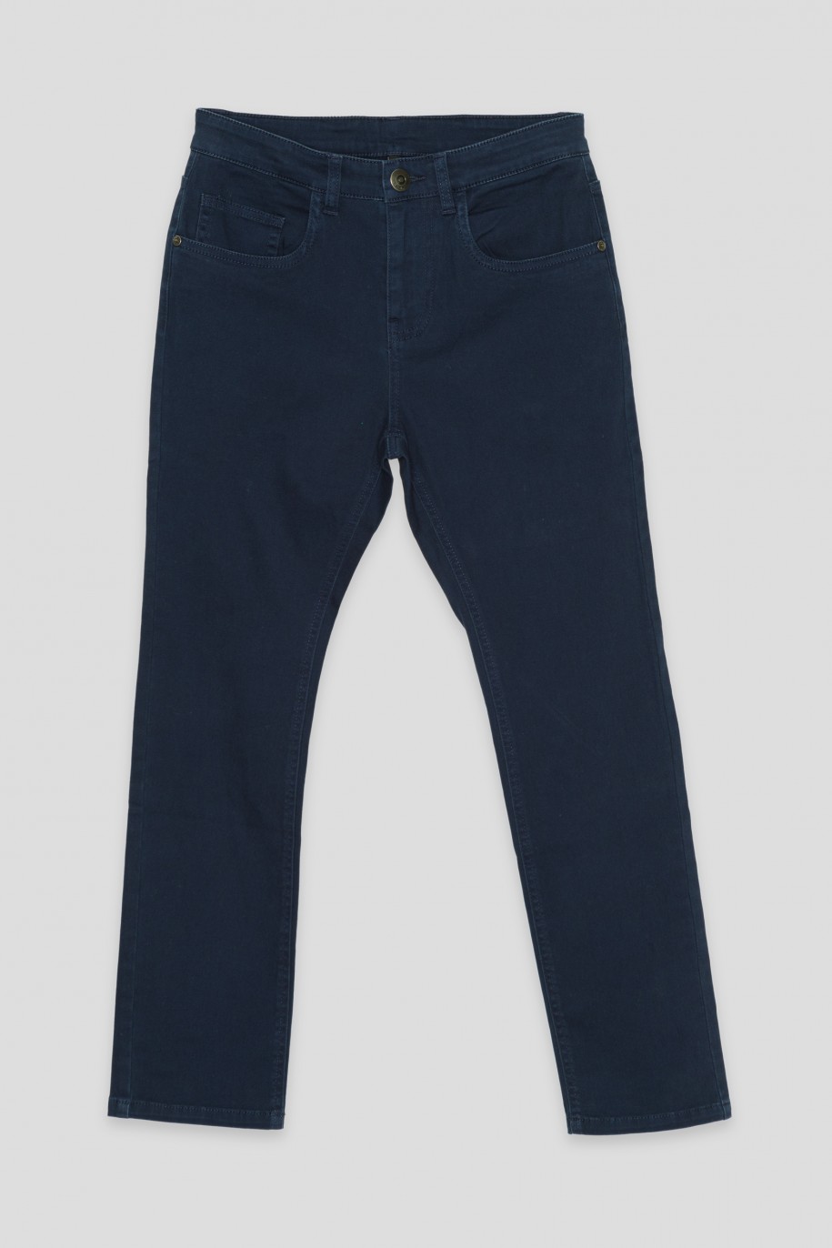 Granatowe spodnie jeansowe o klasycznym kroju - 46447