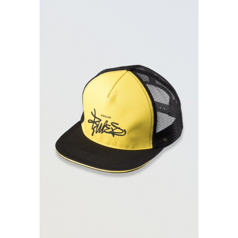 Żółto-czarna czapka z daszkiem z czarnym nadrukiem z przodu - 46512