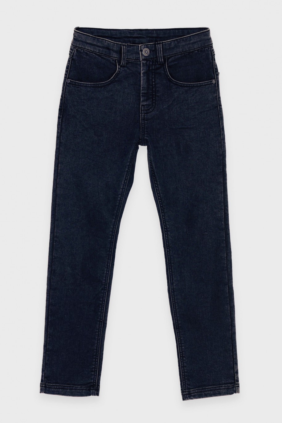 Granatowe jeansy z wąskimi nogawkami - 46545