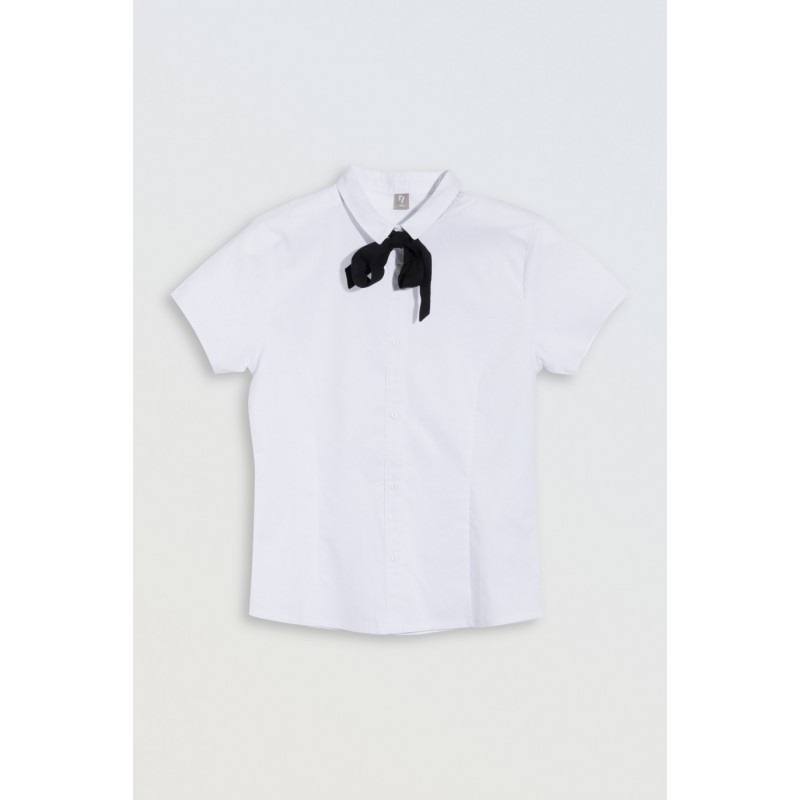 Biała koszula z krótkim rękawem z czarną aksamitką - 46578