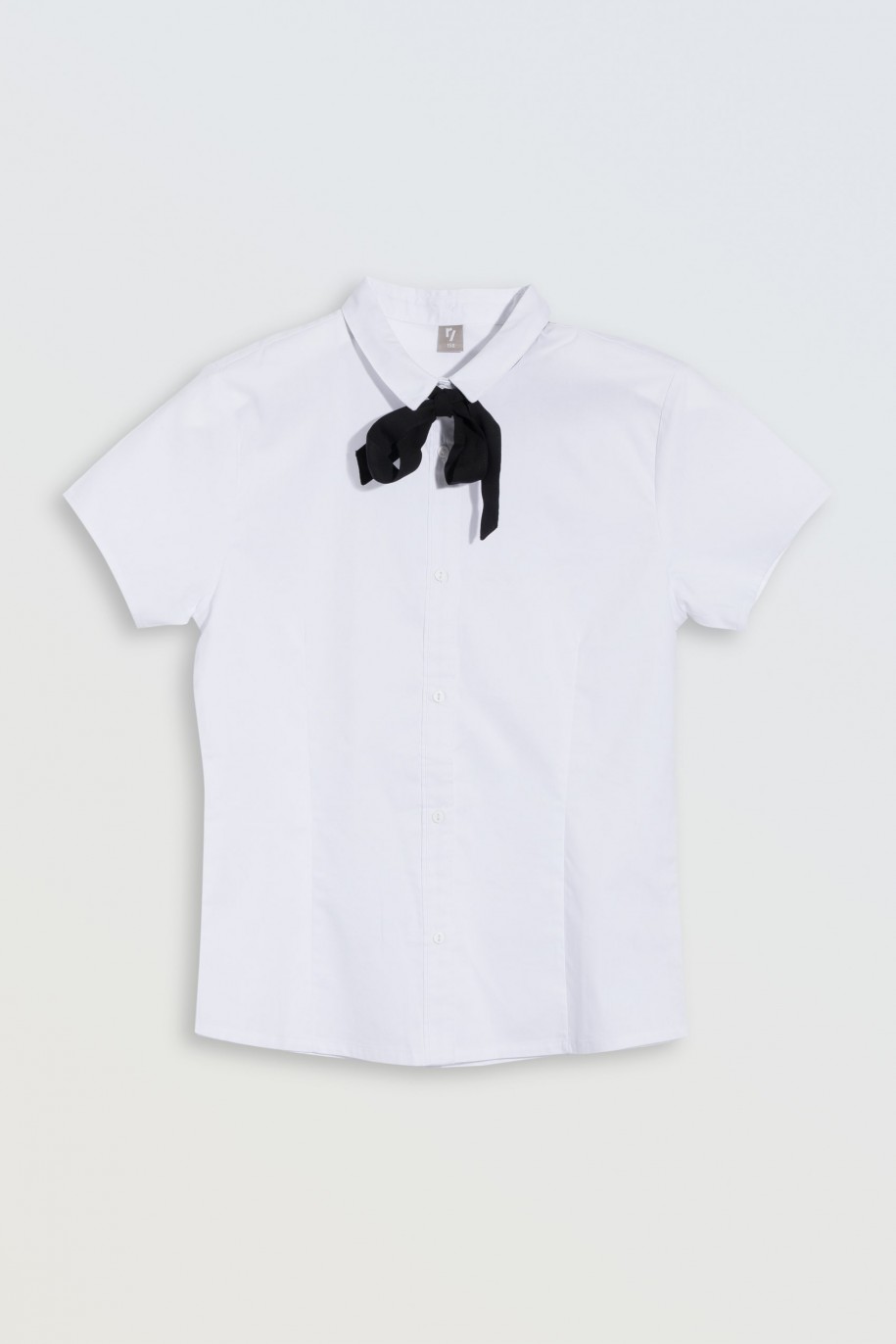 Biała koszula z krótkim rękawem z czarną aksamitką - 46578