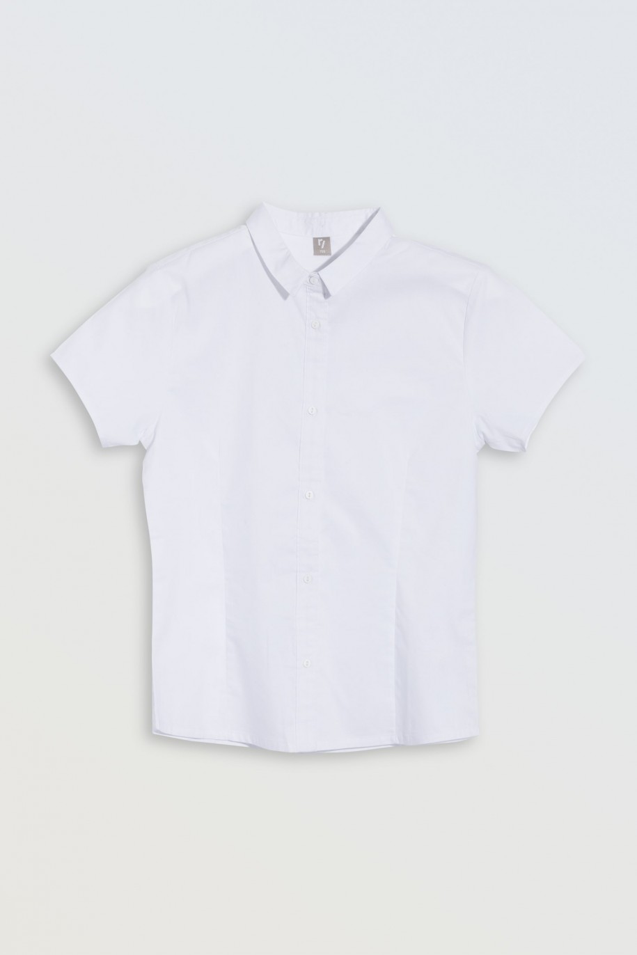 Biała koszula z krótkim rękawem z czarną aksamitką - 46580