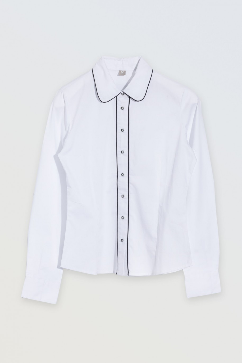 Biała koszula z długim rękawem z kontrastową lamówką - 46597
