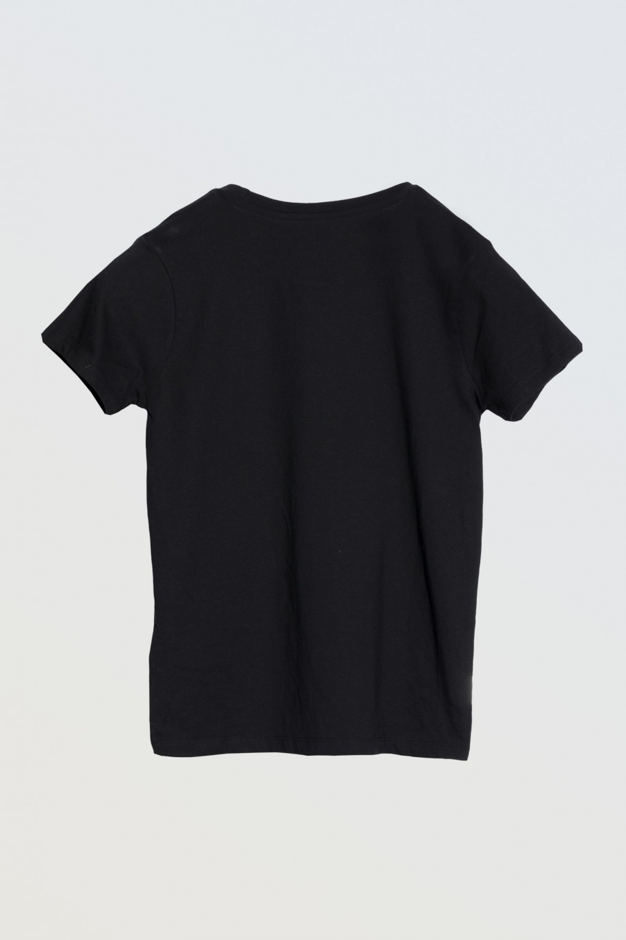 Czarny T-Shirt z kolorowym nadrukiem z przodu - 46610