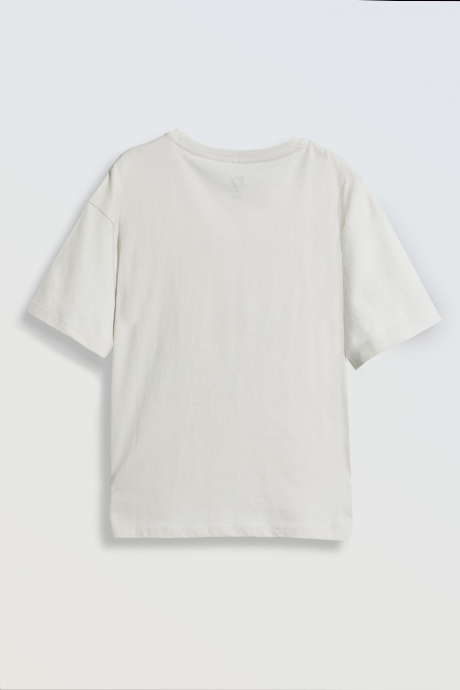 Szary T-Shirt oversize z błyszczącym nadrukiem z przodu - 46656