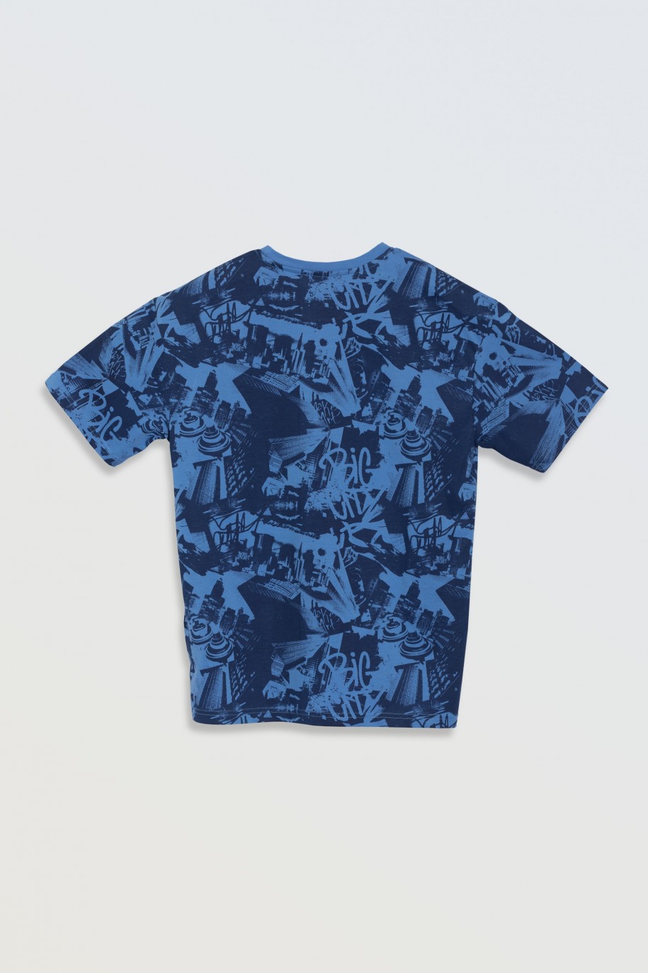 Bawełniana piżama z niebieskim nadrukiem na całości - 46748