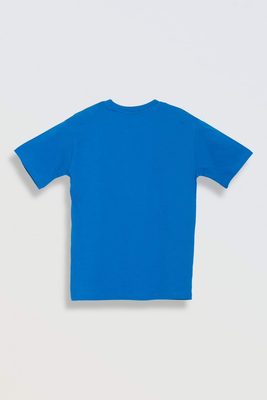 Niebieski t-shirt z czarnym nadrukiem z przodu - 46801