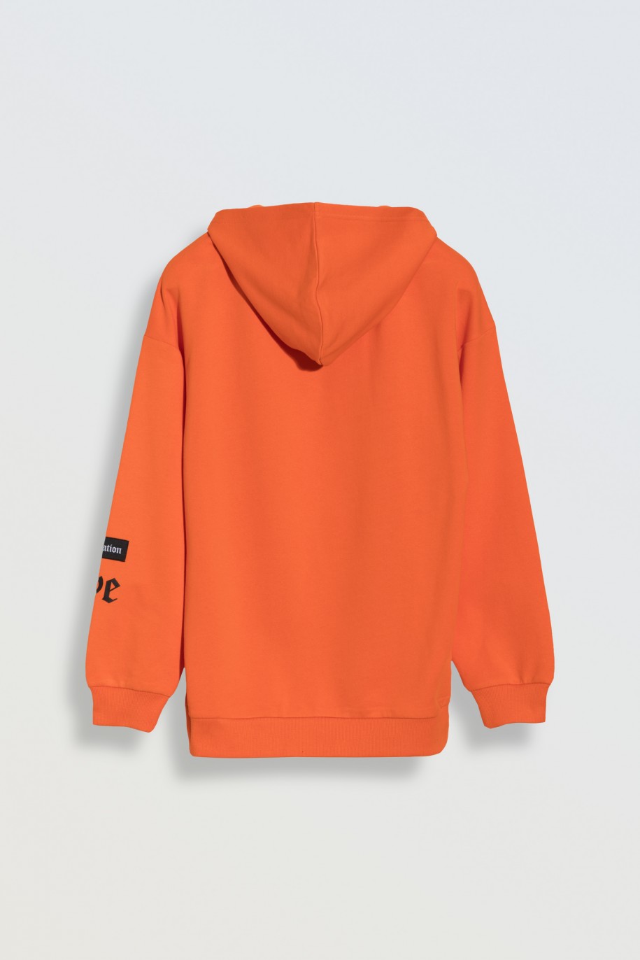 Pomarańczowa bluza z kapturem z nadrukiem z przodu - 46826