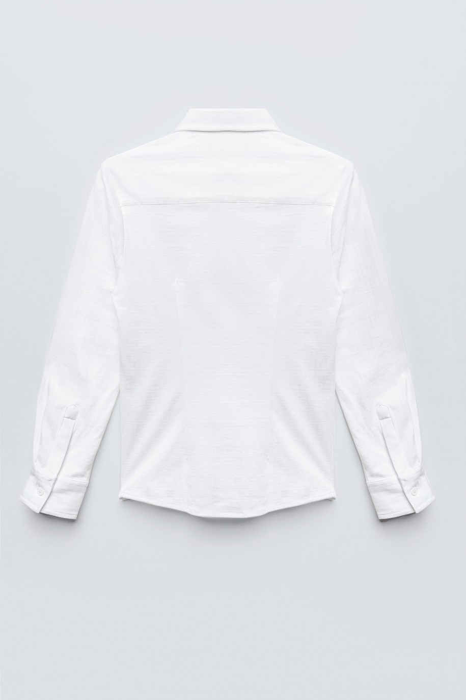 Biała koszula w paski z długim rękawem - 46831
