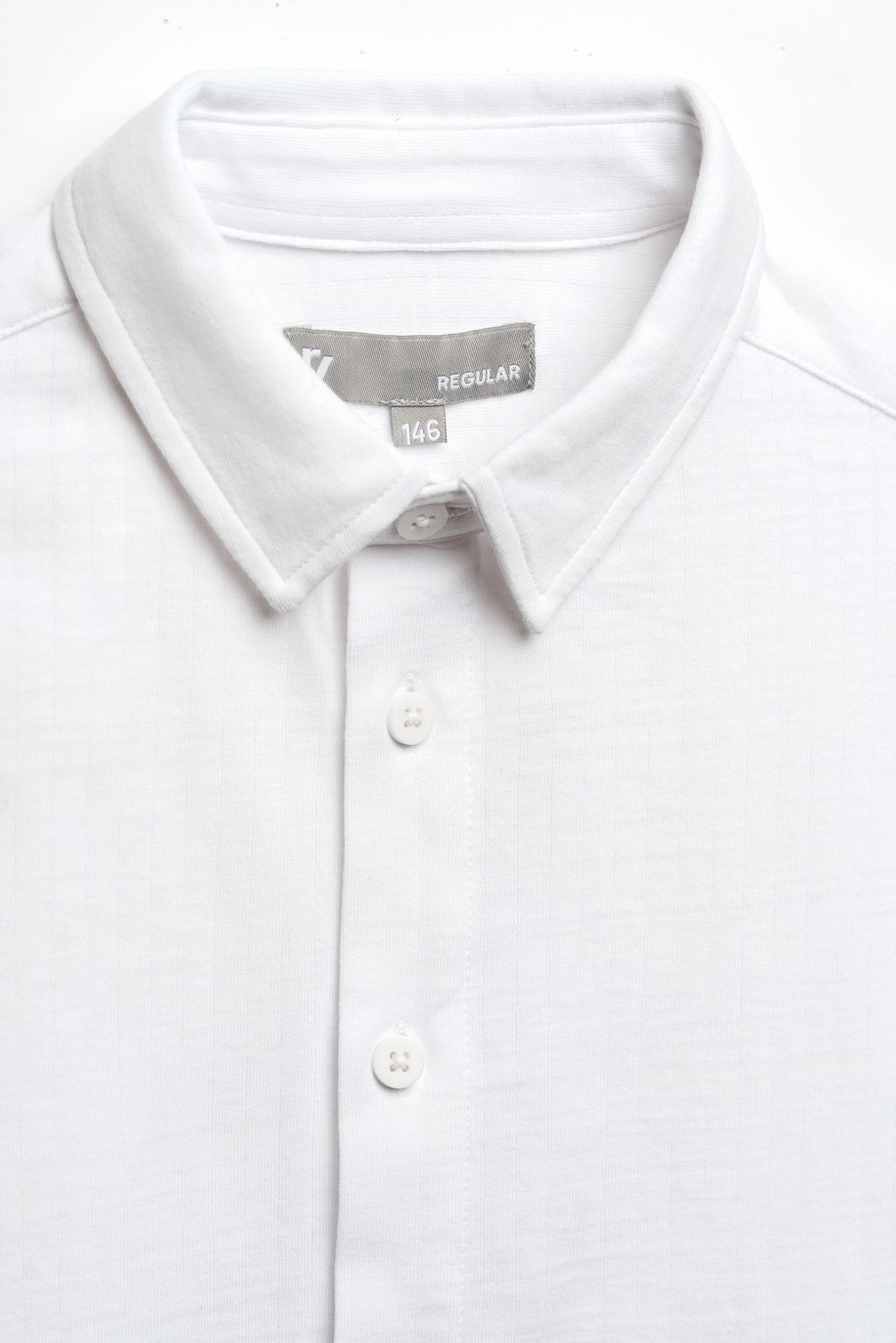 Biała koszula w paski z długim rękawem - 46832