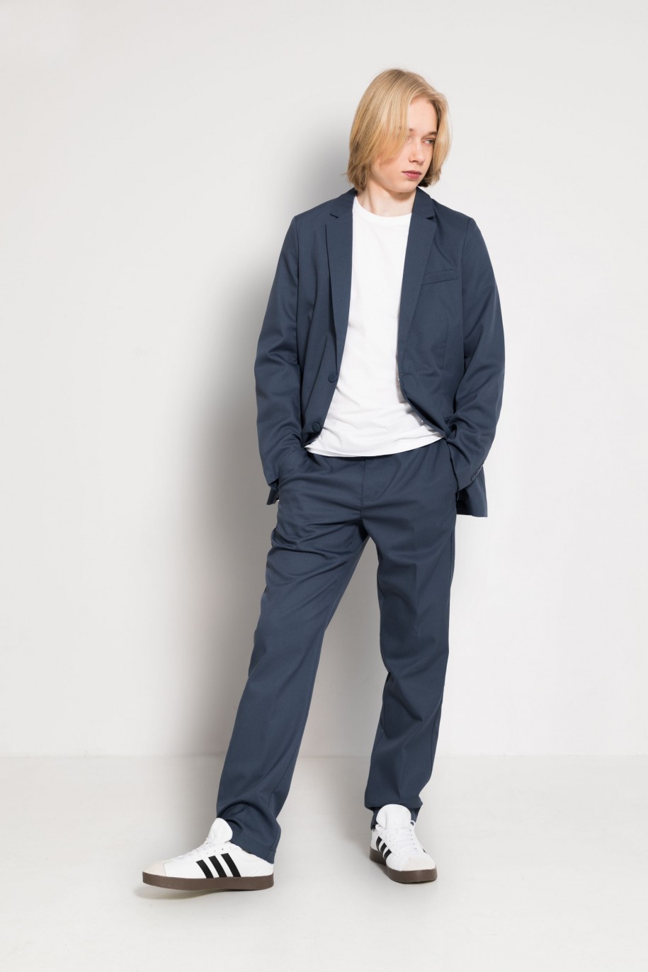 Niebieskie spodnie garniturowe z tkaniny melanż - 46890