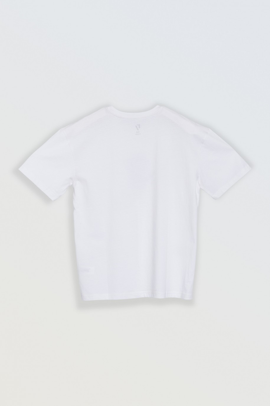 Biały t-shirt oversize z kontrastowym nadrukiem na wysokości piersi - 46896