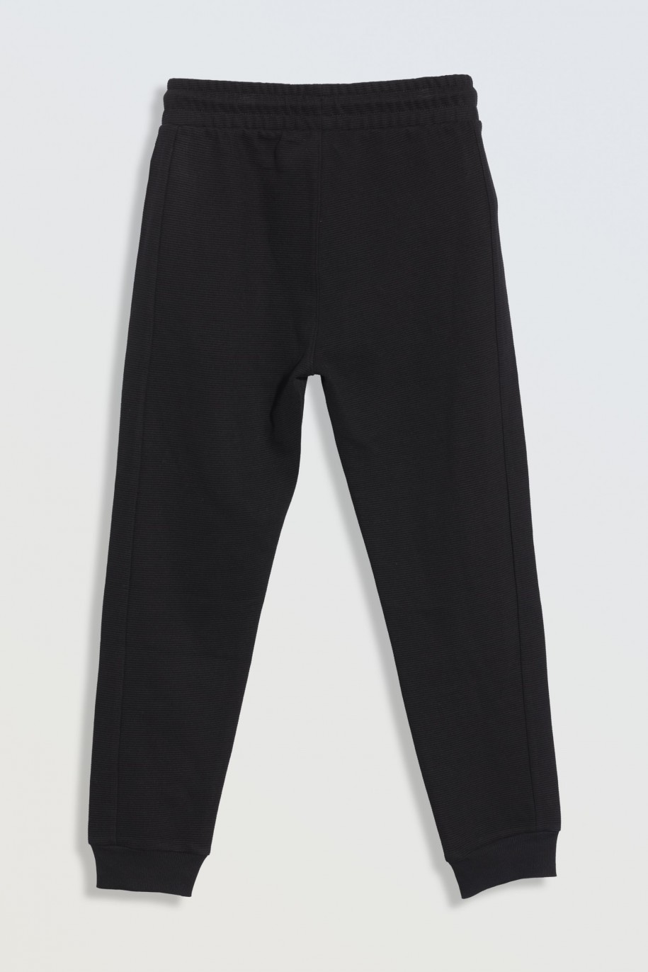 Czarne spodnie dresowe z dzianiny prążkowanej - 46922