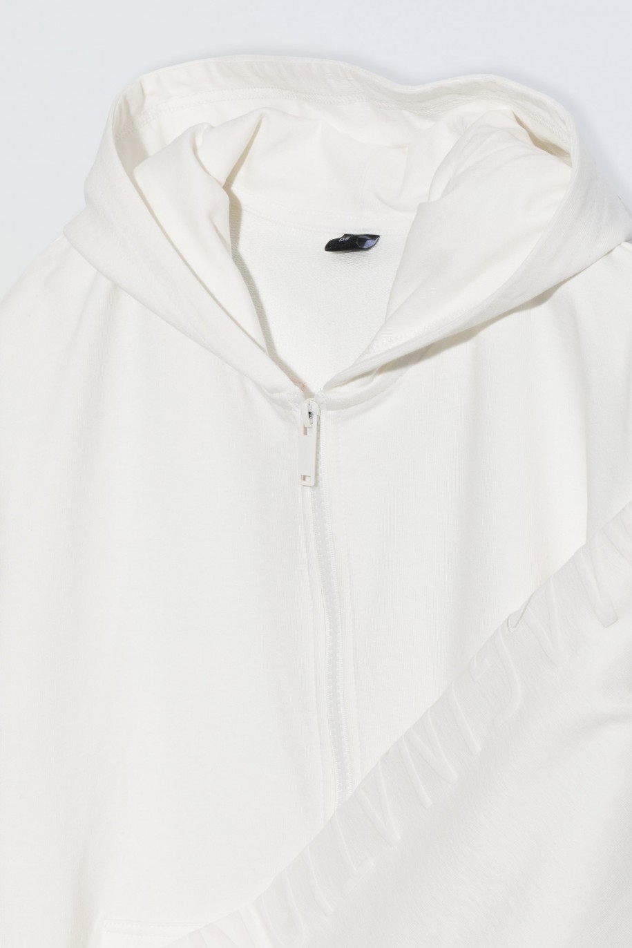 Biała bluza oversize z kapturem zapinana na zamek - 47026