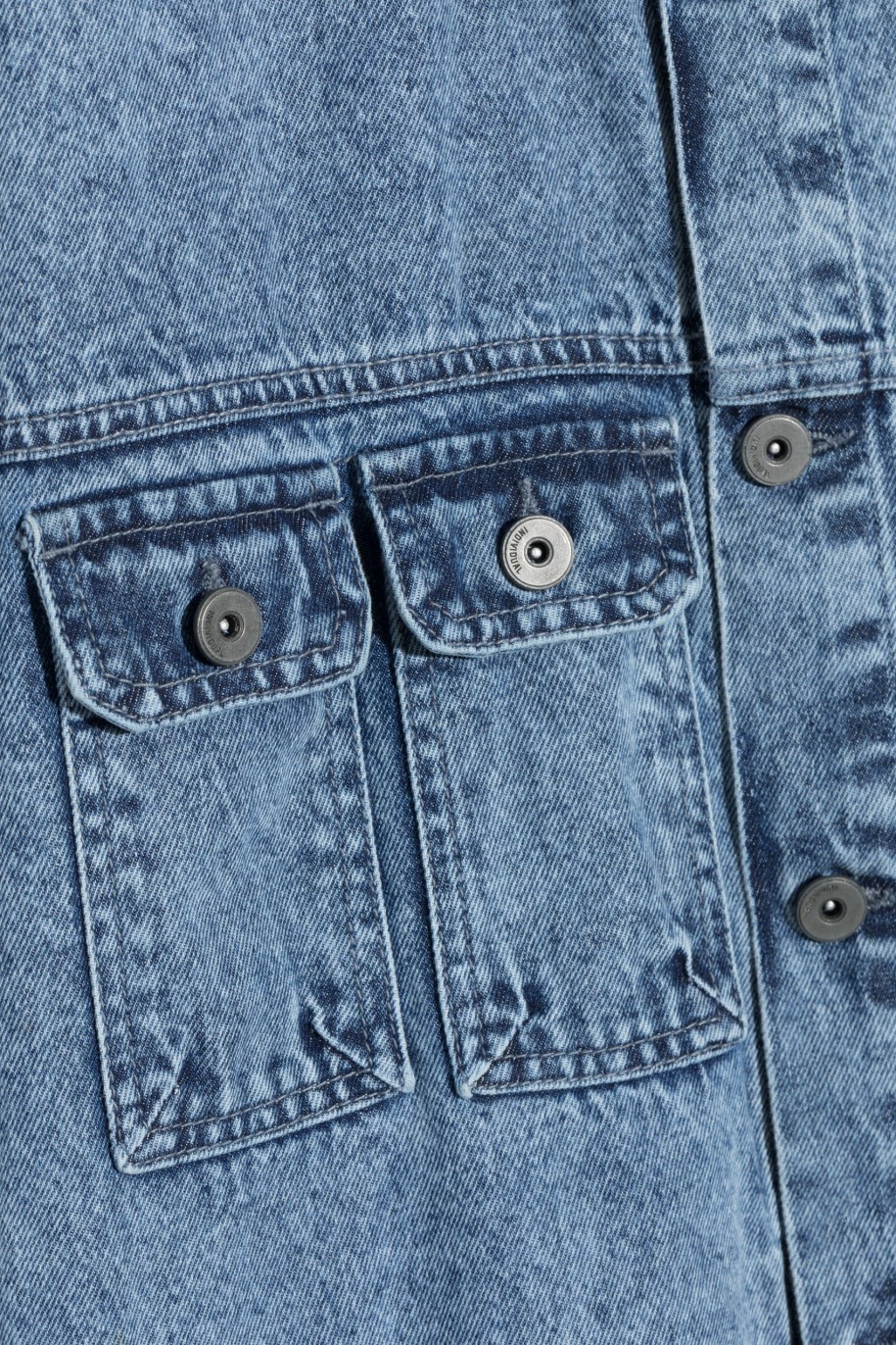 Niebieska kurtka jeansowa z graficznymi nadrukami - 47033