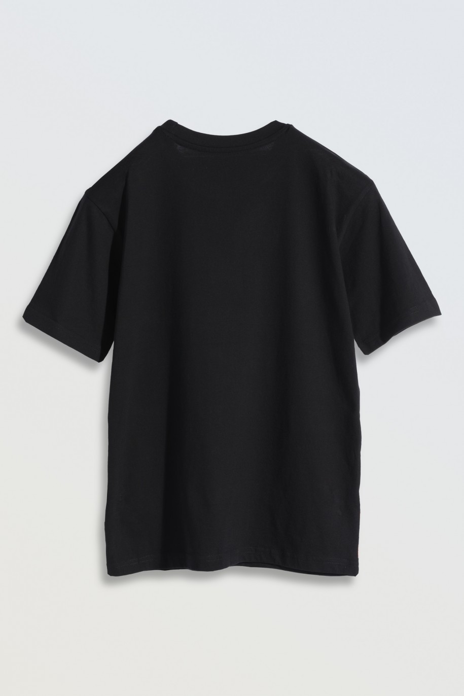 Czarny T-shirt z kolorowym nadrukiem z przodu - 47243