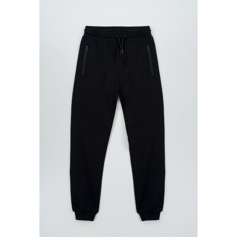Czarne spodnie dresowe z modnymi cięciami na nogawkach - 47259