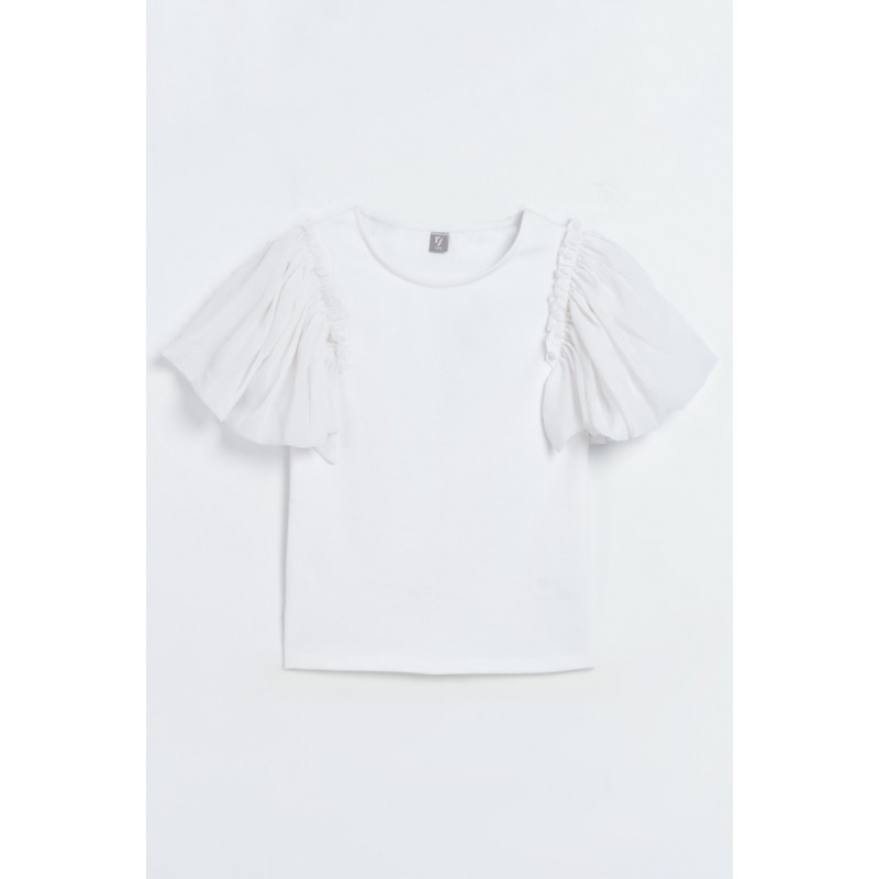 Biała bluzka z ozdobnymi rękawami - 47274