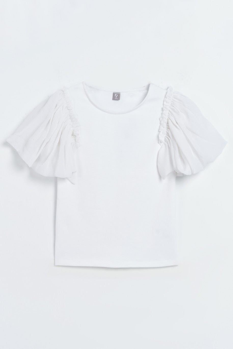 Biała bluzka z ozdobnymi rękawami - 47274