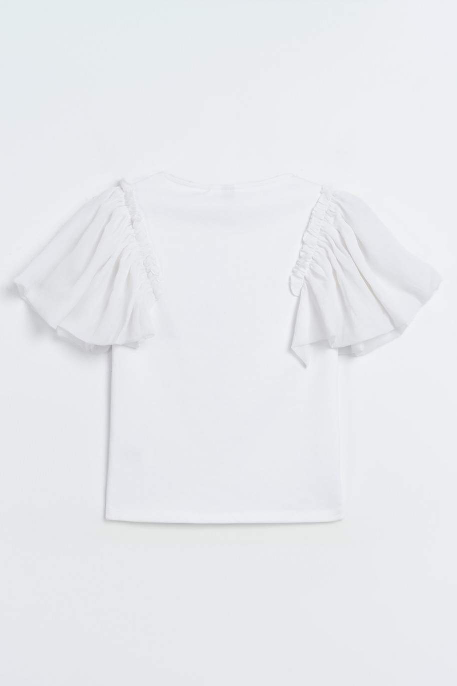 Biała bluzka z ozdobnymi rękawami - 47275