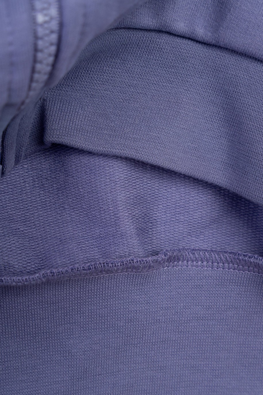 Fioletowa bluza z kapturem z autorską grafiką z tyłu zapinana na zamek - 47293