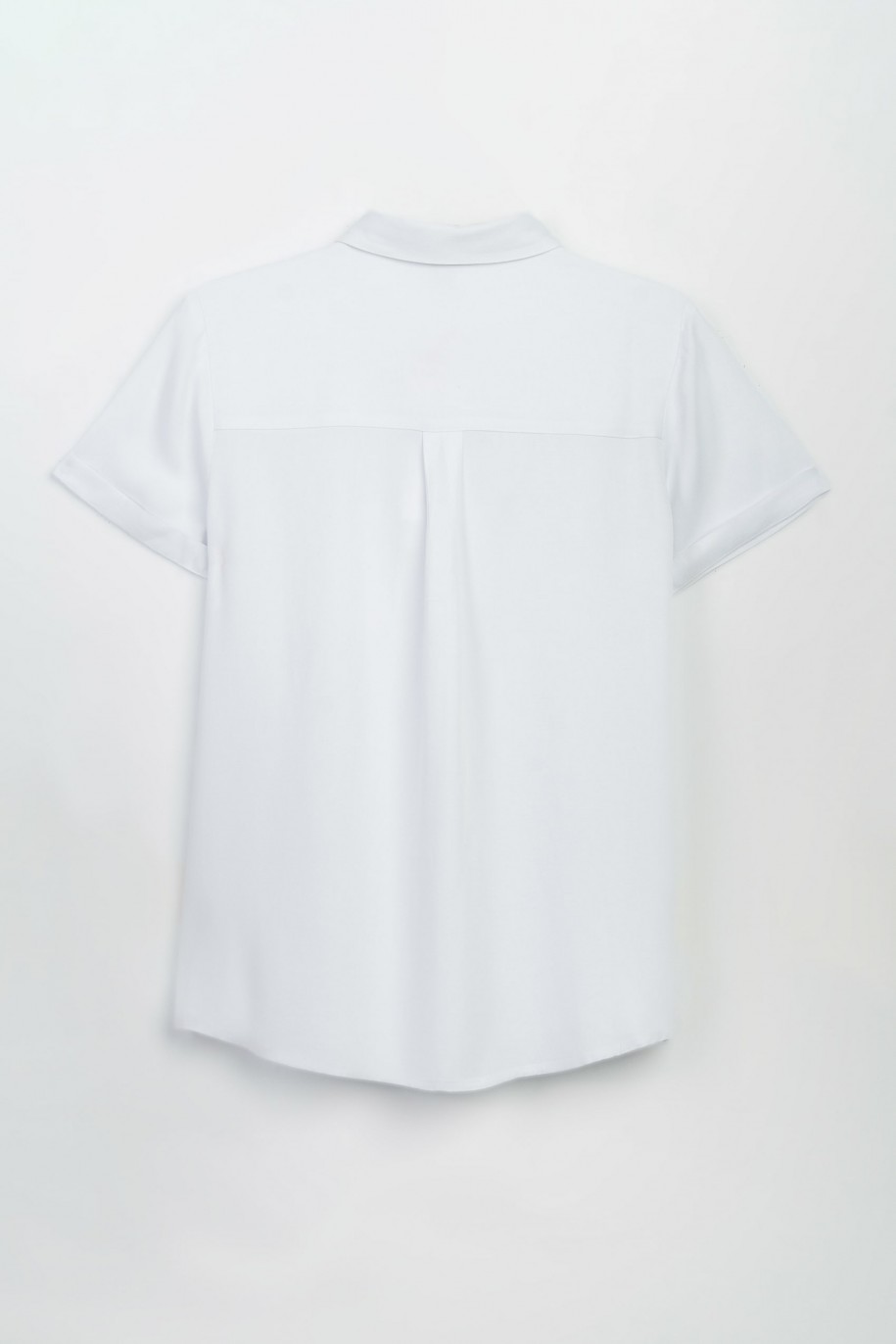 Biała koszula z krótkim rękawem z czarną aksamitką - 47308