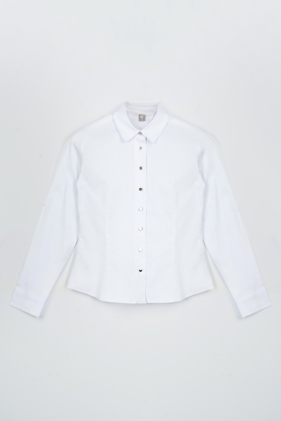 Biała gładka koszula z długim rękawem - 47311