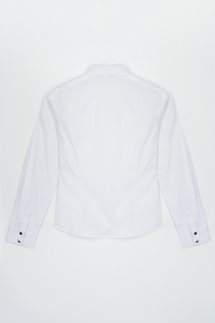 Biała gładka koszula z długim rękawem - 47312