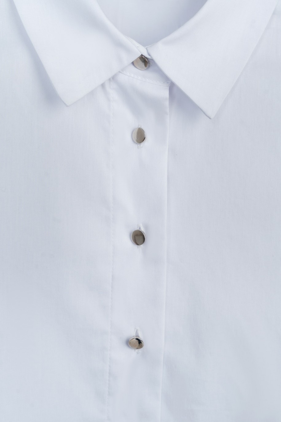 Biała gładka koszula z długim rękawem - 47313