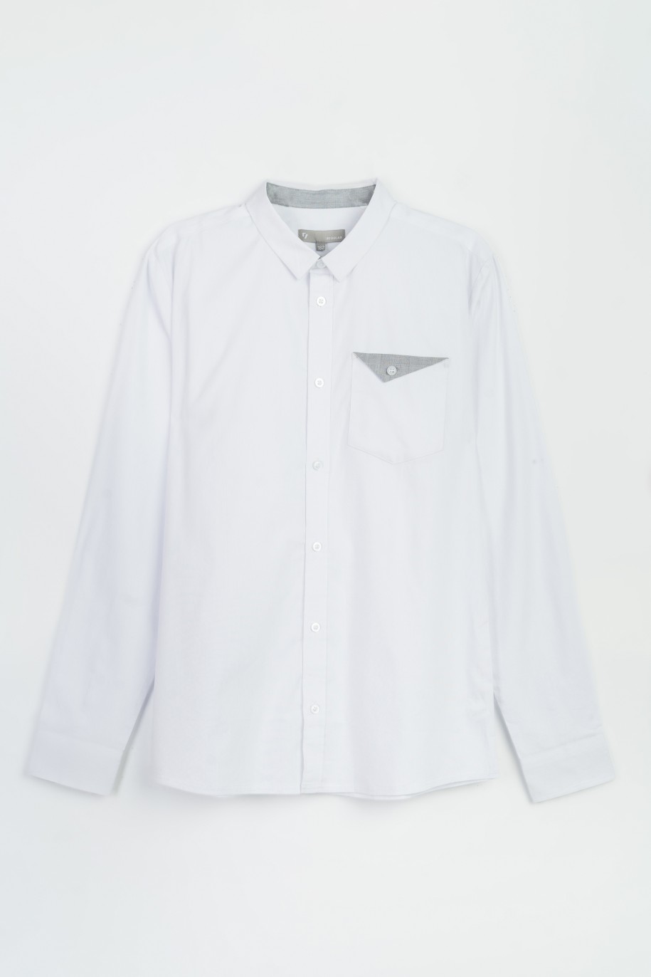 Biała koszula o regularnym kroju z długim rękawem - 47364