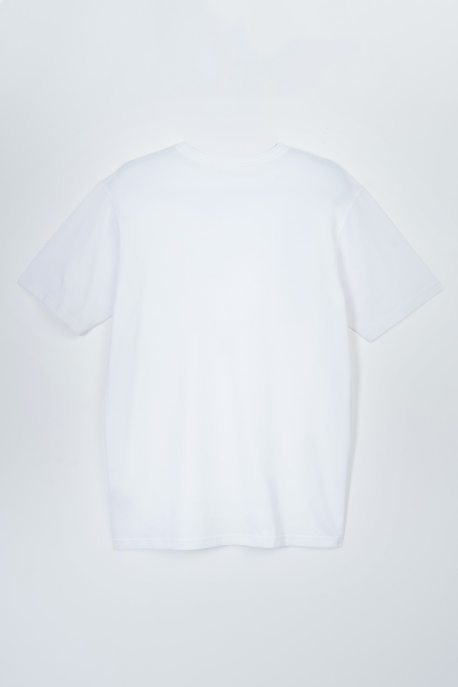 Biały t-shirt z kontrastowym nadrukiem z przodu - 47368