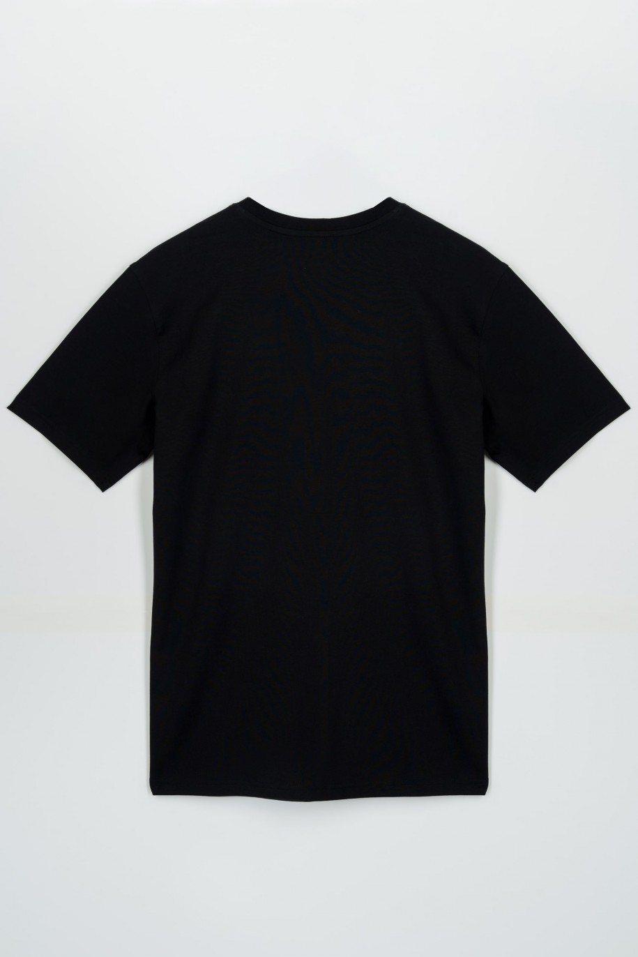 Czarny t-shirt z kolorową grafiką z przodu - 47426