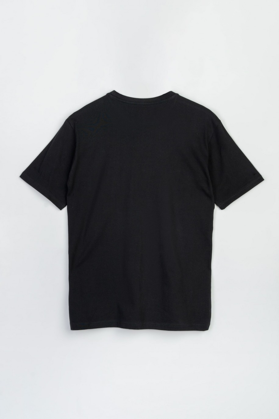 Czarny t-shirt z kontrastowym nadrukiem z przodu - 47435