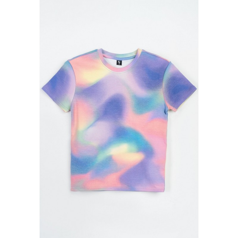 Kolorowy t-shirt z efektem ombre na całości - 47440