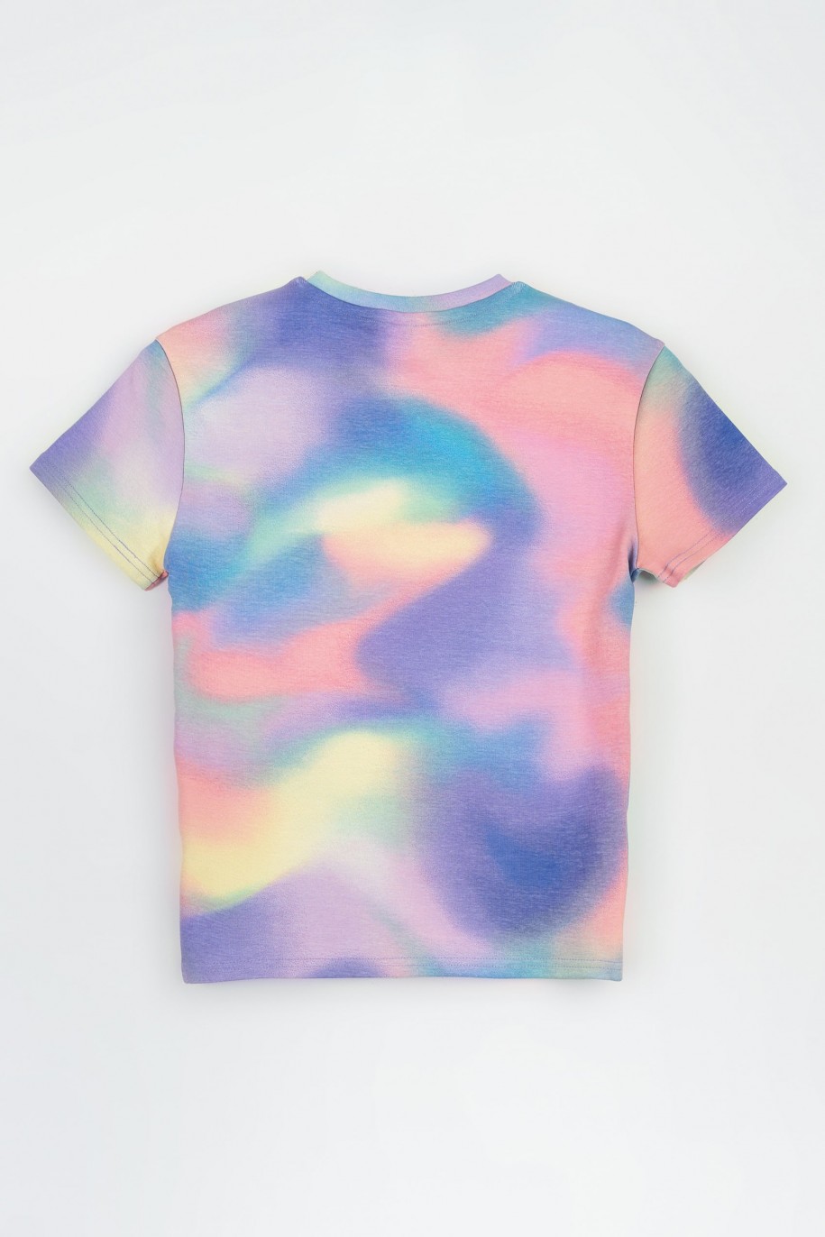 Kolorowy t-shirt z efektem ombre na całości - 47441