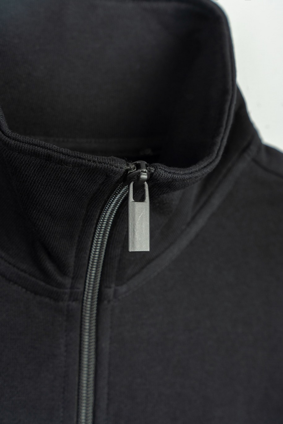 Czarna bluza bomberka z minimalistycznymi nadrukami zapiana na zamek - 47471