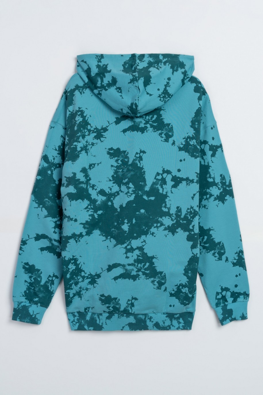 Bluza z kapturem w kolorze morskim z nadrukiem imitującym tie dye na całości - 47492