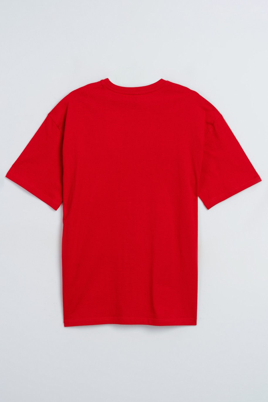Czerwony t-shirt z czarnym nadrukiem z przodu - 47500