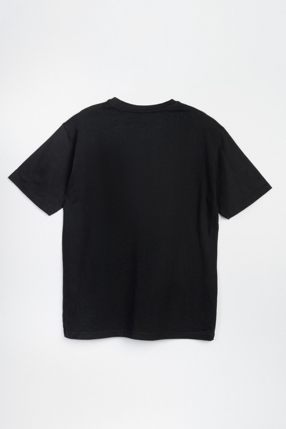 Czarny t-shirt z kolorową grafiką z przodu - 47504
