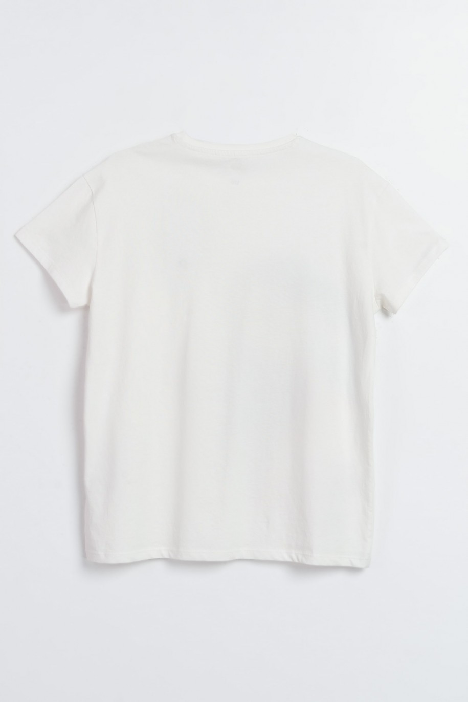 Biały t-shirt z kolorową grafiką z przodu - 47511