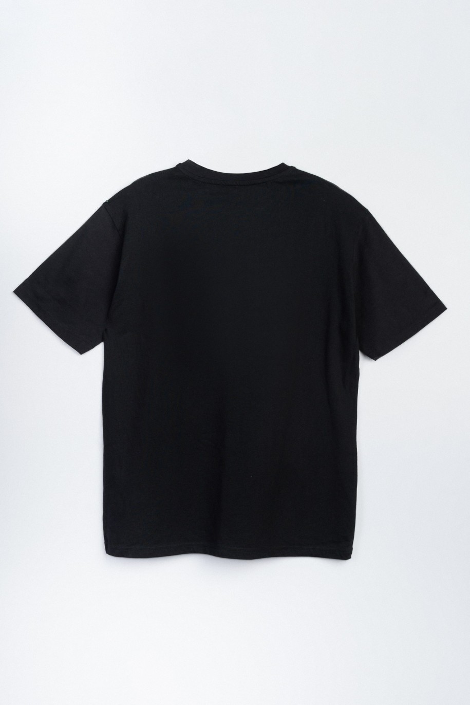 Czarny t-shirt z kolorową grafiką z przodu - 47518